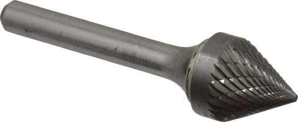 SGS Pro - 5/8" Cut Diam, 1/4" Shank Diam, Cone Head Double Cut Burr - Carbide, Point End, 9/16" LOC, 2-5/16" OAL - Apex Tool & Supply