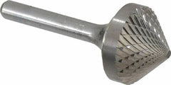 SGS Pro - 1" Cut Diam, 1/4" Shank Diam, Cone Head Double Cut Burr - Carbide, Point End, 1/2" LOC, 2-1/4" OAL - Apex Tool & Supply