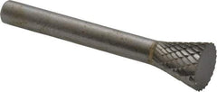 SGS Pro - 1/2" Cut Diam, 1/4" Shank Diam, Inverted Cone Head Double Cut Burr - Carbide, Flat End, 1/2" LOC - Apex Tool & Supply