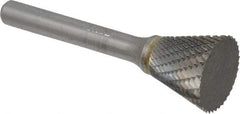 SGS Pro - 3/4" Cut Diam, 1/4" Shank Diam, Inverted Cone Head Double Cut Burr - Carbide, Flat End, 5/8" LOC - Apex Tool & Supply