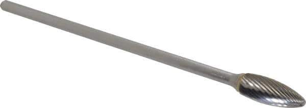 SGS Pro - 1/2" Cut Diam, 1/4" Shank Diam, Flame Head Single Cut Burr - Carbide, Radius End, 1-1/4" LOC - Apex Tool & Supply