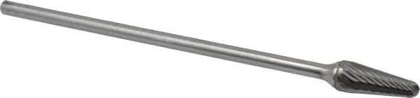 SGS Pro - 1/2" Cut Diam, 1/4" Shank Diam, Taper Head Single Cut Burr - Carbide, Radius End, 1-1/8" LOC - Apex Tool & Supply
