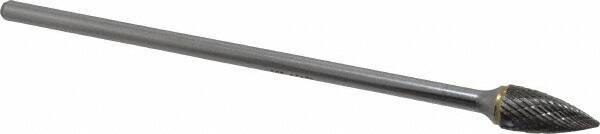 SGS Pro - 1/2" Cut Diam, 1/4" Shank Diam, Tree Head Double Cut Burr - Carbide, Point End, 1" LOC - Apex Tool & Supply