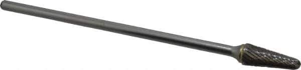 SGS Pro - 1/2" Cut Diam, 1/4" Shank Diam, Taper Head Double Cut Burr - Carbide, Radius End, 1-1/8" LOC - Apex Tool & Supply