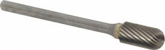 SGS Pro - 1/4" Cut Diam, 1/8" Shank Diam, Cylinder with Radius Head Single Cut Burr - Carbide, Radius End, 1/2" LOC, 2-15/16" OAL - Apex Tool & Supply