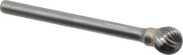 SGS Pro - 1/4" Cut Diam, 1/8" Shank Diam, Ball Head Single Cut Burr - Carbide, Radius End, 7/32" LOC, 2" OAL - Apex Tool & Supply