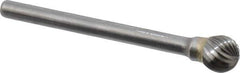 SGS Pro - 1/4" Cut Diam, 1/8" Shank Diam, Ball Head Single Cut Burr - Carbide, Radius End, 7/32" LOC, 2" OAL - Apex Tool & Supply