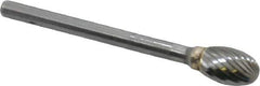SGS Pro - 1/4" Cut Diam, 1/8" Shank Diam, Oval Head Single Cut Burr - Carbide, Radius End, 3/8" LOC - Apex Tool & Supply