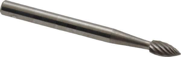 SGS Pro - 1/8" Cut Diam, 1/8" Shank Diam, Flame Head Single Cut Burr - Carbide, Radius End, 1/4" LOC, 1-1/2" OAL - Apex Tool & Supply