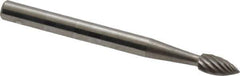SGS Pro - 1/8" Cut Diam, 1/8" Shank Diam, Flame Head Single Cut Burr - Carbide, Radius End, 1/4" LOC, 1-1/2" OAL - Apex Tool & Supply