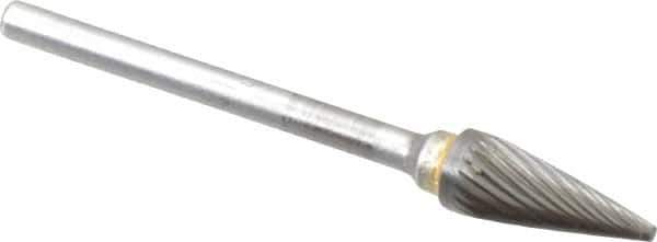 SGS Pro - 1/4" Cut Diam, 1/8" Shank Diam, Cone Head Single Cut Burr - Carbide, Point End, 1/2" LOC, 2-1/8" OAL - Apex Tool & Supply