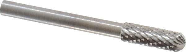 SGS Pro - 5/32" Cut Diam, 1/8" Shank Diam, Cylinder with Radius Head Double Cut Burr - Carbide, Radius End, 1/2" LOC - Apex Tool & Supply
