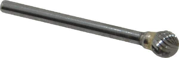 SGS Pro - 1/4" Cut Diam, 1/8" Shank Diam, Ball Head Double Cut Burr - Carbide, Radius End, 7/32" LOC, 2" OAL - Apex Tool & Supply