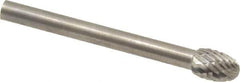SGS Pro - 3/16" Cut Diam, 1/8" Shank Diam, Oval Head Double Cut Burr - Carbide, Radius End, 9/32" LOC - Apex Tool & Supply