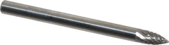 SGS Pro - 1/8" Cut Diam, 1/8" Shank Diam, Tree Head Double Cut Burr - Carbide, Point End, 1/4" LOC, 1-1/2" OAL - Apex Tool & Supply