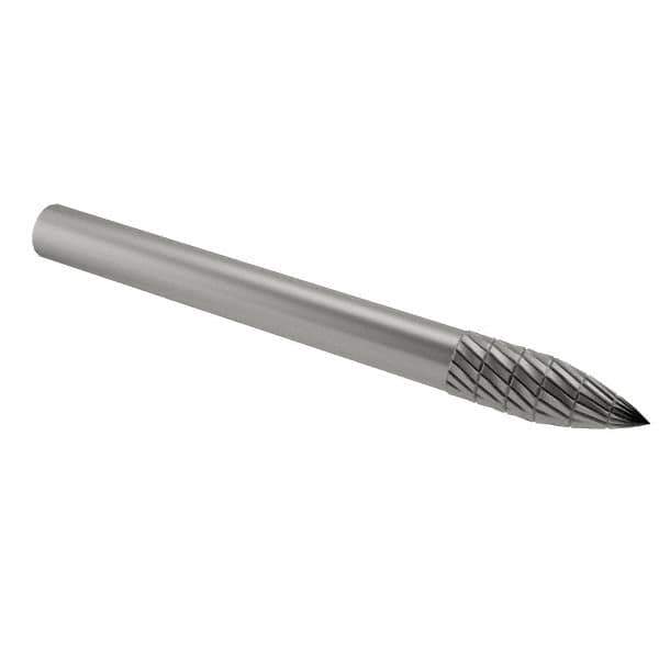 SGS Pro - 1/8" Cut Diam, 1/8" Shank Diam, Tree Head Double Cut Burr - Carbide, Point End, 5/16" LOC - Apex Tool & Supply