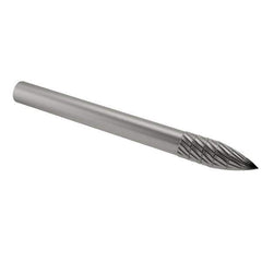 SGS Pro - 1/8" Cut Diam, 1/8" Shank Diam, Tree Head Double Cut Burr - Carbide, Point End, 5/16" LOC - Apex Tool & Supply