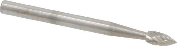 SGS Pro - 1/8" Cut Diam, 1/8" Shank Diam, Flame Head Double Cut Burr - Carbide, Radius End, 1/4" LOC, 1-1/2" OAL - Apex Tool & Supply