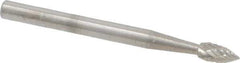 SGS Pro - 1/8" Cut Diam, 1/8" Shank Diam, Flame Head Double Cut Burr - Carbide, Radius End, 1/4" LOC, 1-1/2" OAL - Apex Tool & Supply