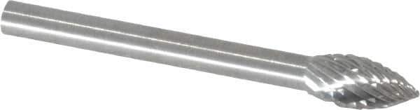 SGS Pro - 3/16" Cut Diam, 1/8" Shank Diam, Flame Head Double Cut Burr - Carbide, Radius End, 3/8" LOC - Apex Tool & Supply