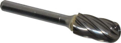SGS Pro - 1/2" Cut Diam, 1/4" Shank Diam, Cylinder with Radius Head Single Cut Burr - Carbide, Radius End, 1" LOC, 2-3/4" OAL - Apex Tool & Supply