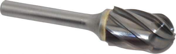 SGS Pro - 5/8" Cut Diam, 1/4" Shank Diam, Cylinder with Radius Head Single Cut Burr - Carbide, Radius End, 1" LOC, 2-3/4" OAL - Apex Tool & Supply