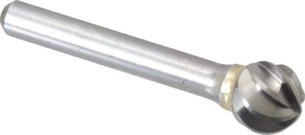 SGS Pro - 1/2" Cut Diam, 1/4" Shank Diam, Ball Head Single Cut Burr - Carbide, Radius End, 7/16" LOC, 2-13/64" OAL - Apex Tool & Supply
