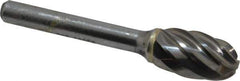 SGS Pro - 1/2" Cut Diam, 1/4" Shank Diam, Oval Head Single Cut Burr - Carbide, Radius End, 7/8" LOC, 2-5/8" OAL - Apex Tool & Supply