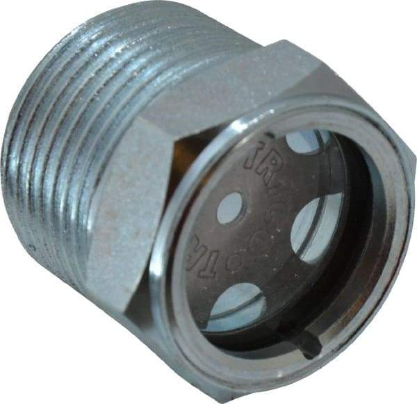 Trico - 2" Sight Diam, 1" Thread, 1-1/4" OAL, Viewport Sight Glass & Flow Sight - 1-5/16" Hex Head, With Baffle - Apex Tool & Supply