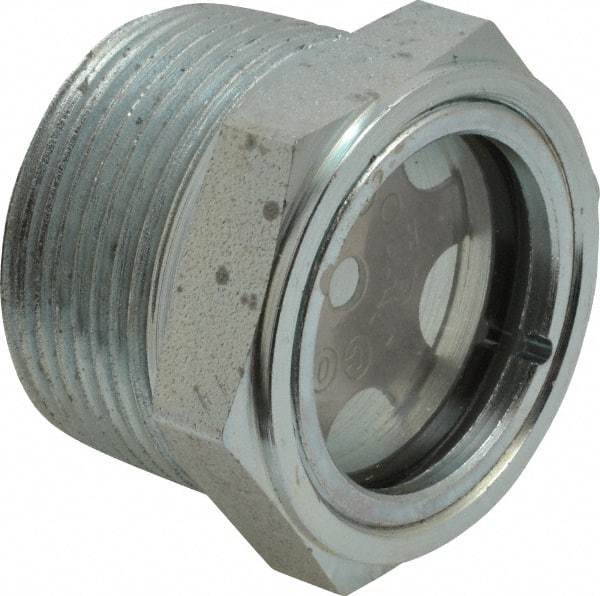 Trico - 2" Sight Diam, 1-1/4" Thread, 1-5/16" OAL, Viewport Sight Glass & Flow Sight - 1-3/4" Hex Head, With Baffle - Apex Tool & Supply