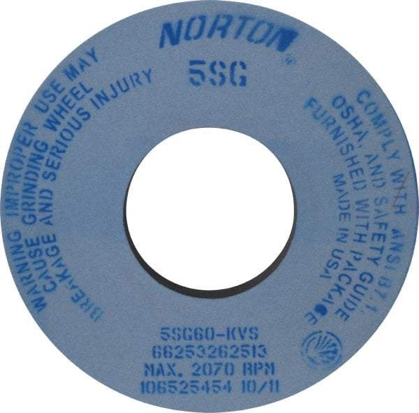 Norton - 12" Diam x 5" Hole x 1" Thick, K Hardness, 60 Grit Surface Grinding Wheel - Ceramic, Type 1, Medium Grade, 2,070 Max RPM, Vitrified Bond, No Recess - Apex Tool & Supply