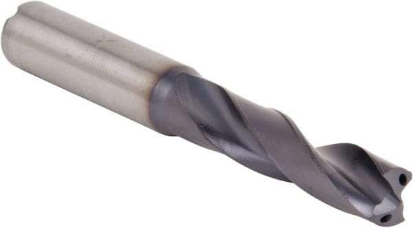Kennametal - 31/64" 140° Spiral Flute Solid Carbide Screw Machine Drill Bit - Multilayer TiAlN Finish, Right Hand Cut, 2.3622" Flute Length, 4.2126" OAL, Standard Point, Straight Shank, Through Coolant - Apex Tool & Supply