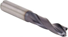 Kennametal - 31/64" 140° Spiral Flute Solid Carbide Screw Machine Drill Bit - Multilayer TiAlN Finish, Right Hand Cut, 2.3622" Flute Length, 4.2126" OAL, Standard Point, Straight Shank, Through Coolant - Apex Tool & Supply
