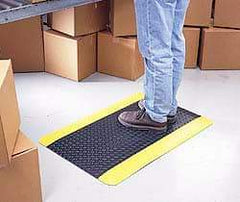 Wearwell - 75' Long x 3' Wide, Dry Environment, Anti-Fatigue Matting - Black with Yellow Borders, Vinyl with Vinyl Sponge Base, Beveled on 4 Sides - Apex Tool & Supply