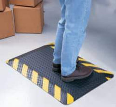 Wearwell - 75' Long x 3' Wide, Dry Environment, Anti-Fatigue Matting - Black with Yellow Chevron Borders, Vinyl with Nitrile Blend Base, Beveled on 4 Sides - Apex Tool & Supply