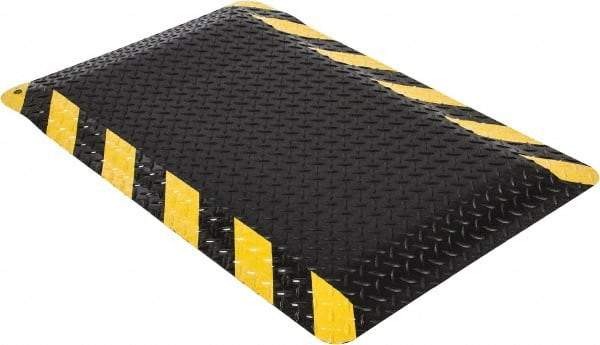 Wearwell - 3' Long x 2' Wide, Dry Environment, Anti-Fatigue Matting - Black with Yellow Chevron Borders, Vinyl with Nitrile Blend Base, Beveled on 4 Sides - Apex Tool & Supply