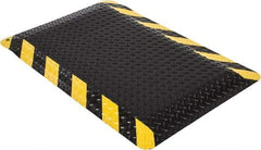 Wearwell - 3' Long x 2' Wide, Dry Environment, Anti-Fatigue Matting - Black with Yellow Chevron Borders, Vinyl with Nitrile Blend Base, Beveled on 4 Sides - Apex Tool & Supply