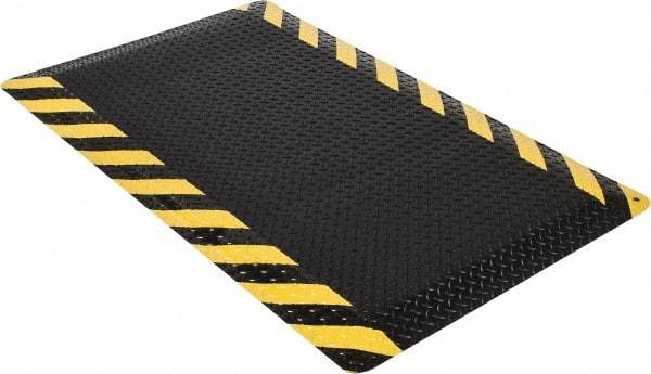 Wearwell - 5' Long x 3' Wide, Dry Environment, Anti-Fatigue Matting - Black with Yellow Chevron Borders, Vinyl with Nitrile Blend Base, Beveled on 4 Sides - Apex Tool & Supply