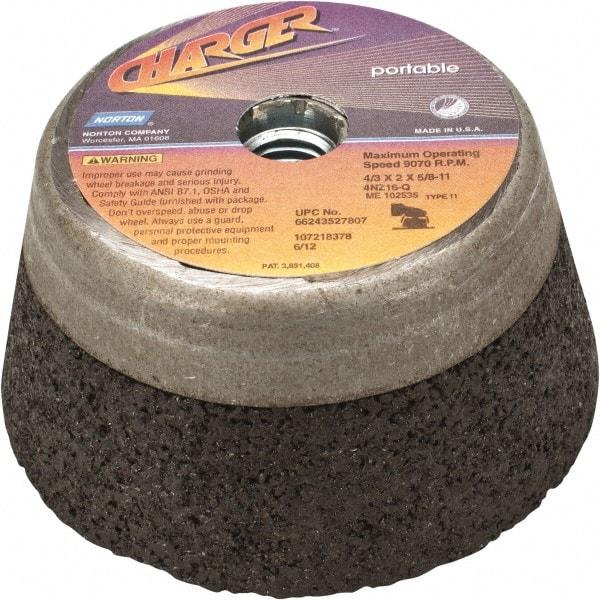Norton - 4" Diam, 2" Overall Thickness, 16 Grit, Type 11 Tool & Cutter Grinding Wheel - Very Coarse Grade, Zirconia Alumina, Q Hardness, 9,070 RPM - Apex Tool & Supply