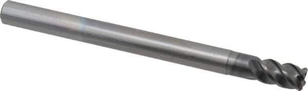 OSG - 8mm, 4 Flute, Single End, Solid Carbide, 1mm Corner Radius End Mill - 100mm OAL, 45° Helix, Right Hand Flute, 12mm LOC, Right Hand Cut, 24mm Extended Reach - Apex Tool & Supply