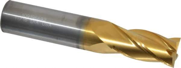 Atrax - 11/16", 1-3/8" LOC, 3/4" Shank Diam, 4" OAL, 4 Flute, Solid Carbide Square End Mill - Single End, TiN Finish, Spiral Flute, 30° Helix, Centercutting, Right Hand Cut, Right Hand Flute - Apex Tool & Supply
