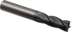 Made in USA - 3/8", 1" LOC, 3/8" Shank Diam, 2-1/2" OAL, 4 Flute, Solid Carbide Square End Mill - Single End, TiAlN Finish, Spiral Flute, 30° Helix, Centercutting, Right Hand Cut, Right Hand Flute - Apex Tool & Supply