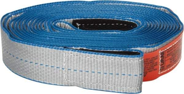 Lift-All - 20' Long x 2" Wide, 5,300 Lb Basket Capacity, 5,300 Lb Vertical Capacity, 1 Ply, Nylon Web Sling - Silver (Color) with Blue Edges - Apex Tool & Supply