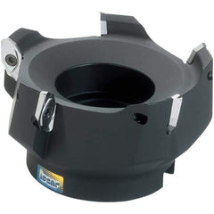 Iscar - 4 Inserts, 4" Cut Diam, 1-1/2" Arbor Diam, 0.622" Max Depth of Cut, Indexable Square-Shoulder Face Mill - 0/90° Lead Angle, 2-1/4" High, HM90 APCR 1605 Insert Compatibility, Through Coolant, Series Helialu - Apex Tool & Supply