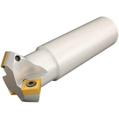Iscar - 45° Lead Angle, 35.9mm Max Cut Diam, 16mm Min Cut Diam, 9.7mm Max Depth of Cut, Indexable Chamfer and Angle End Mill - 2 Inserts, TPMT Insert Style, 100mm Overall Length, Straight Shank - Apex Tool & Supply