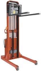 Wesco Industrial Products - 2,000 Lb Capacity, 64" Lift Height, Battery Operated Lift - 1-1/2" Lowered Height, 18" Load Center, 30" Fork Length, 36" Overall Width - Apex Tool & Supply