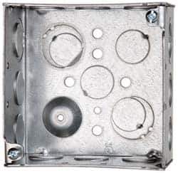 Cooper Crouse-Hinds - 1 Gang, (16) 1/2 & 3/4" Knockouts, Steel Square Outlet Box - 4" Overall Height x 4" Overall Width x 2-1/8" Overall Depth - Apex Tool & Supply