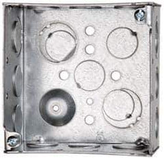 Cooper Crouse-Hinds - 1 Gang, (16) 1/2 & 3/4" Knockouts, Steel Square Outlet Box - 4" Overall Height x 4" Overall Width x 2-1/8" Overall Depth - Apex Tool & Supply