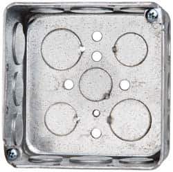 Cooper Crouse-Hinds - 1 Gang, (17) 1/2 & 3/4" Knockouts, Steel Square Outlet Box - 4" Overall Height x 4" Overall Width x 2-1/8" Overall Depth - Apex Tool & Supply