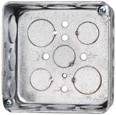 Cooper Crouse-Hinds - 1 Gang, (17) 1/2 & 3/4" Knockouts, Steel Square Outlet Box - 4" Overall Height x 4" Overall Width x 2-1/8" Overall Depth - Apex Tool & Supply